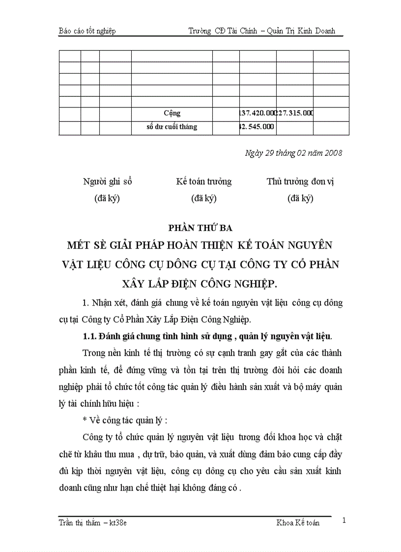 image for page Kế toán Nguyên vật liệu Công cụ dụng cụ Tại Công ty Cổ Phần Xây Lắp Điện Công Nghiệp 1