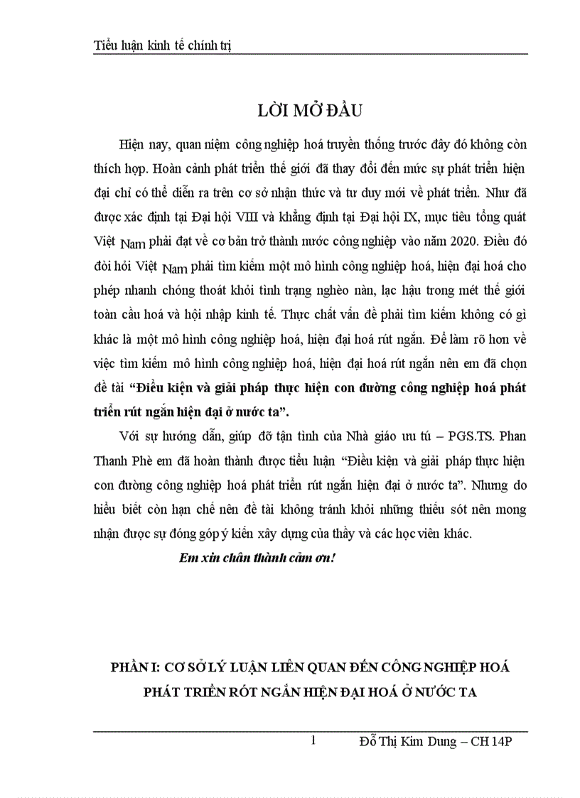 Điều kiện và giải pháp thực hiện con đường công nghiệp hoá phát triển rút ngắn hiện đại ở nước ta 1