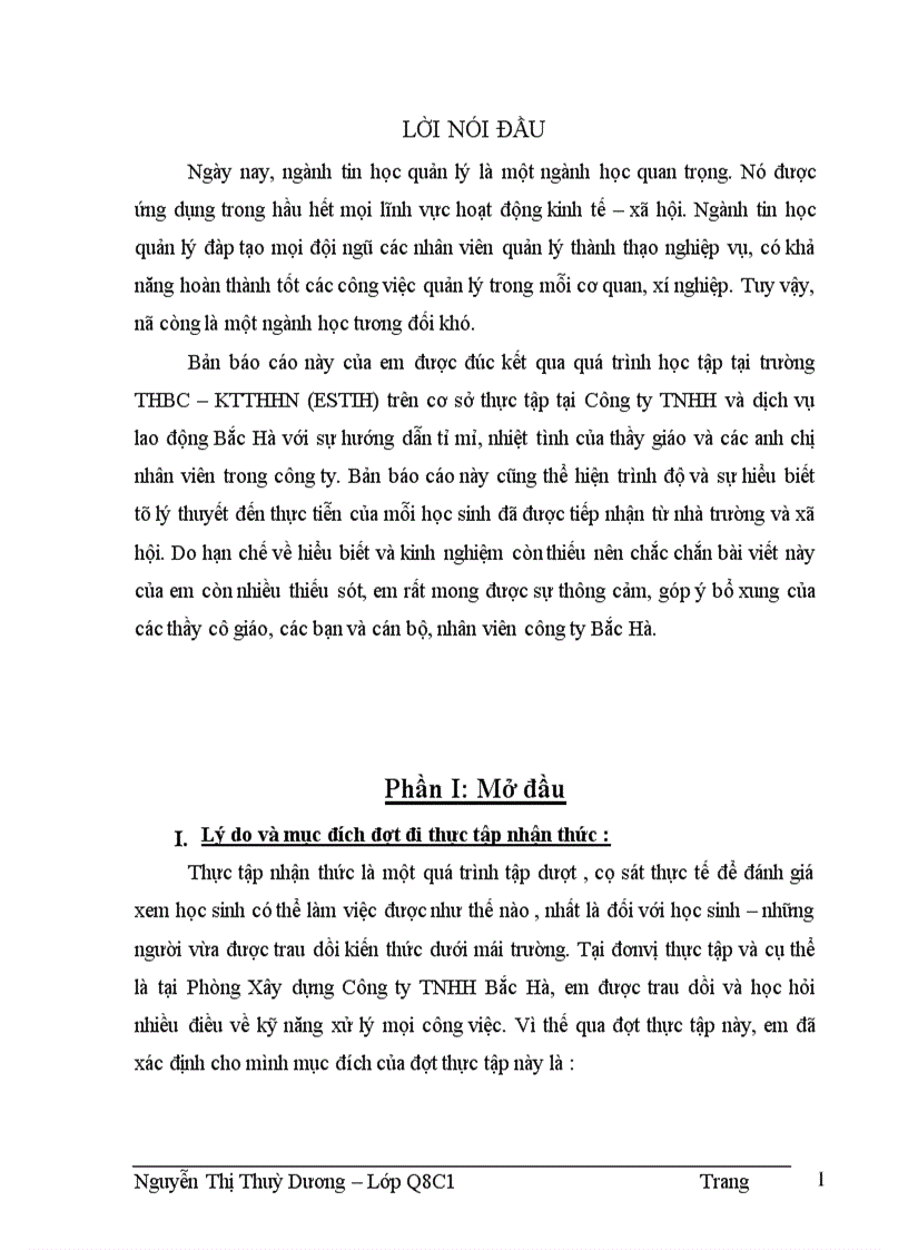 Báo cáo thực tập tổng hợp của công ty Bắc Hà
