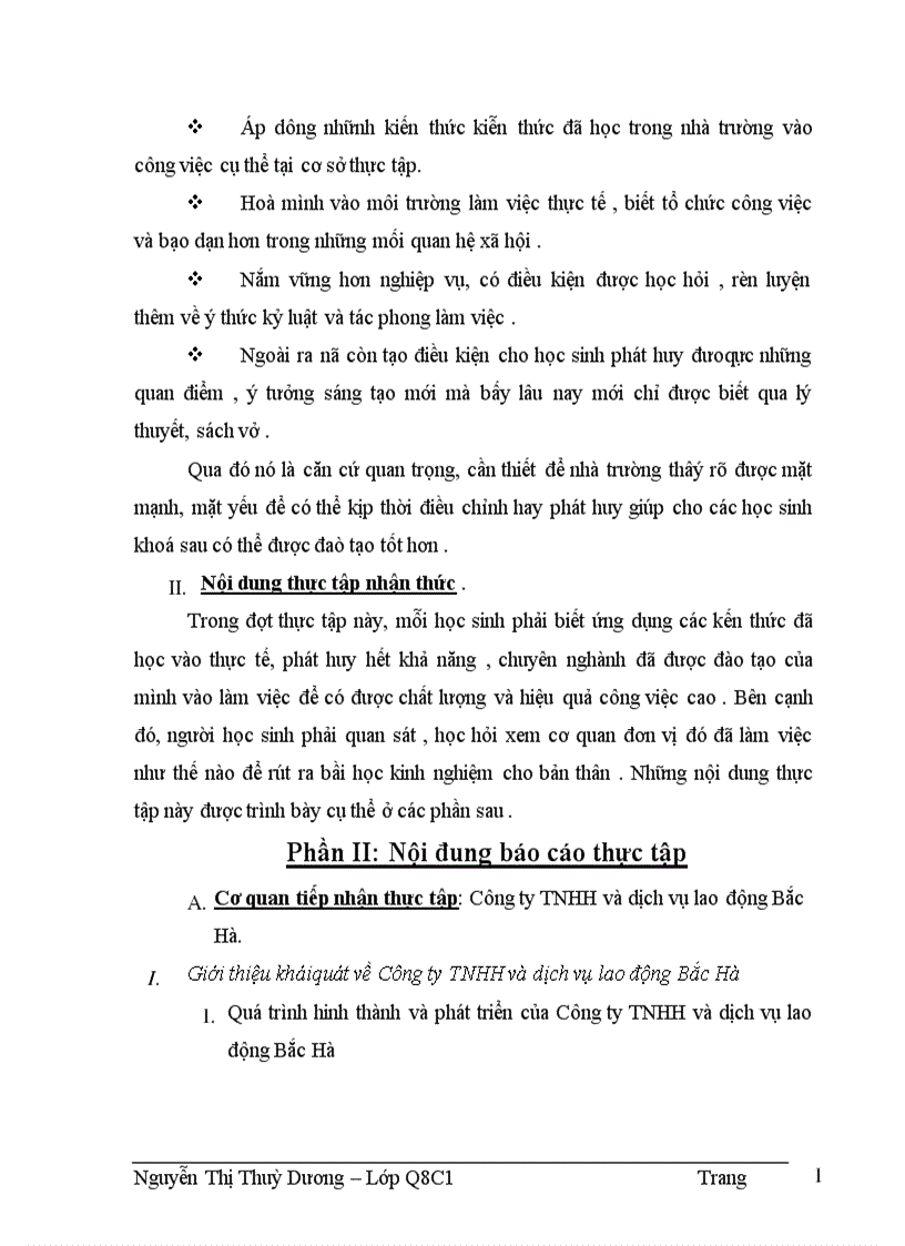Báo cáo thực tập tổng hợp của công ty Bắc Hà