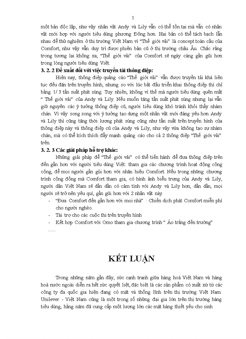 image for page Thông điệp quảng cáo nhãn hiệu nước xả vải Comfort qua truyền hình của công ty Unilever trên thị trường nội địa Thực trạng và giải pháp 1