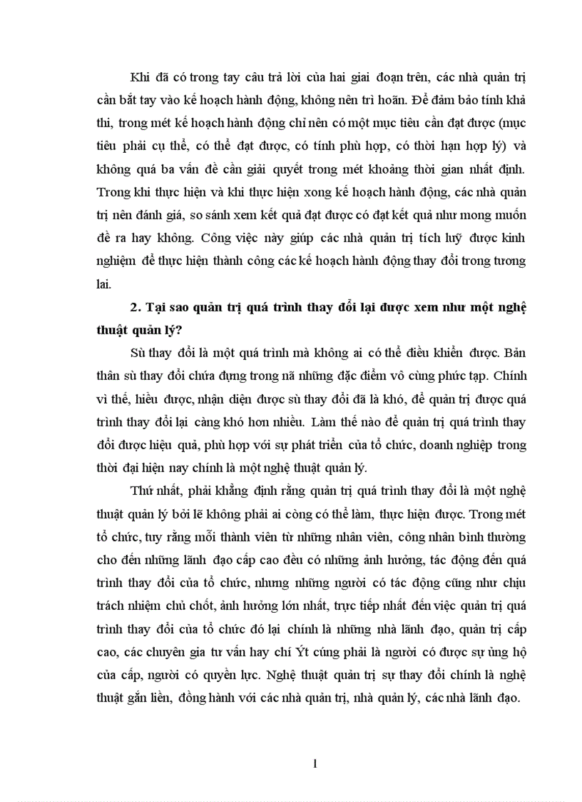 Quản trị quá trình thay đổi được hiểu như một nghệ thuật quản lý Sự vận dụng trong doanh nghiệp 1