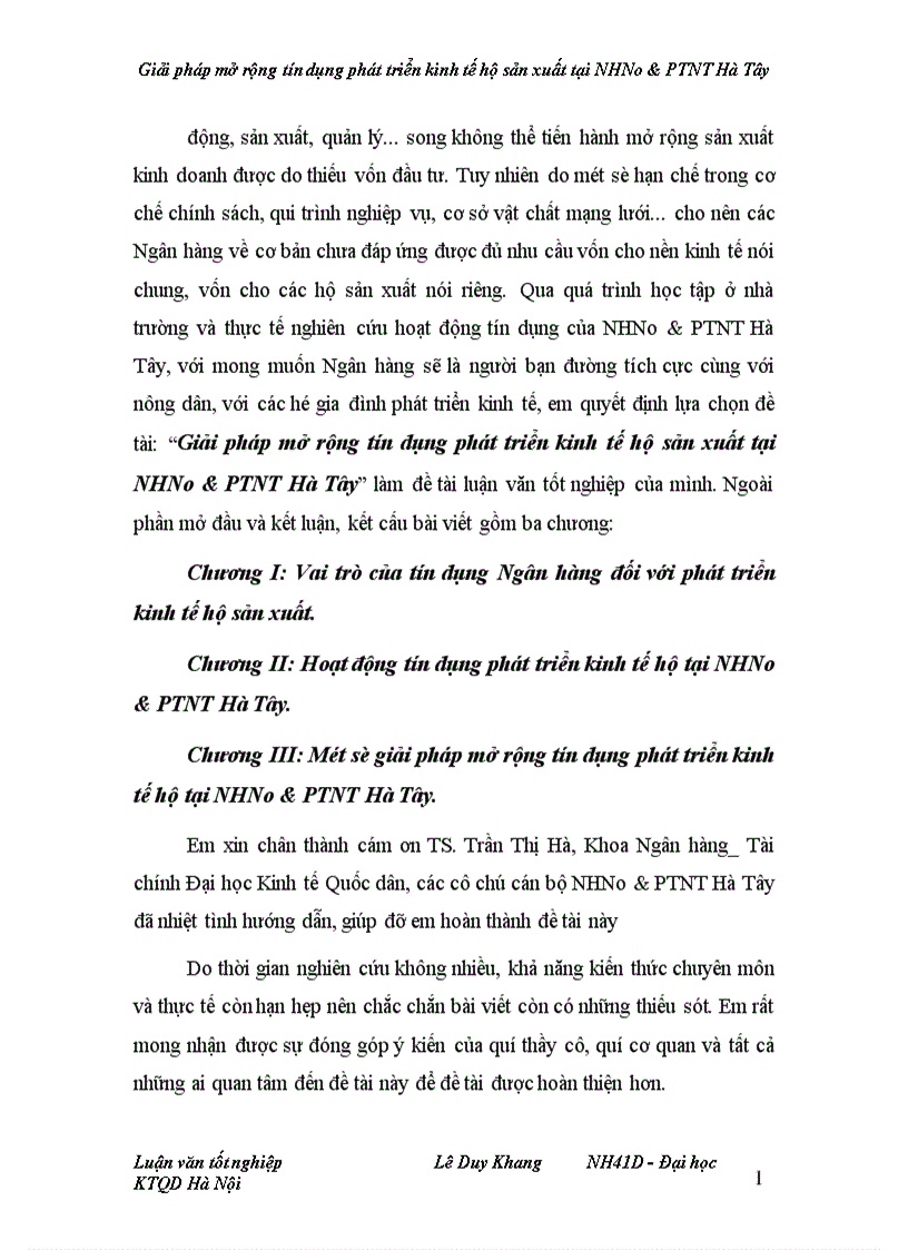 image for page Giải pháp mở rộng tín dụng phát triển kinh tế hộ sản xuất tại NHNo PTNT Hà Tây