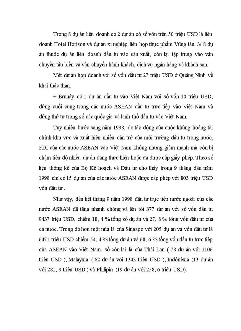 image for page Phân tích và đánh giá tình hình đầu tư trực tiếp của các nước ASEAN vào Việt nam giai đoạn 1988 2001