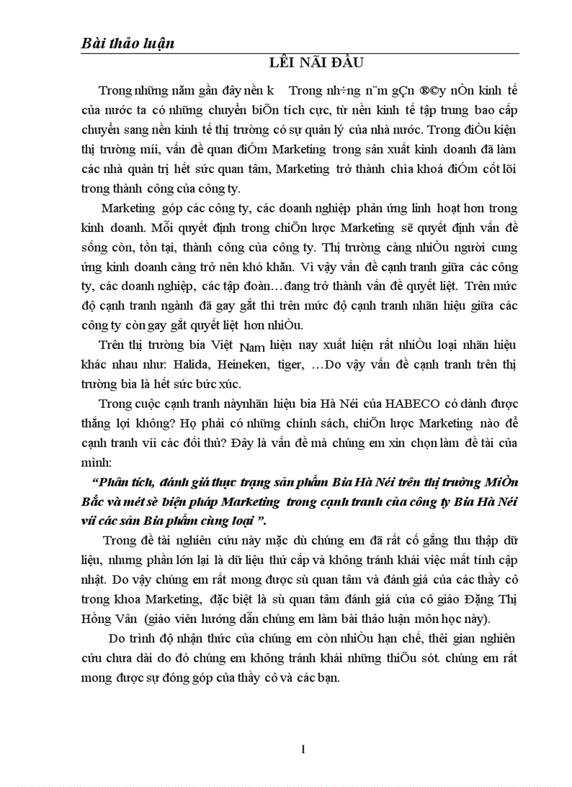 image for page Phân tích đánh giá thực trạng sản phẩm Bia Hà Nội trên thị trường Miền Bắc và một số biện pháp Marketing trong cạnh tranh của công ty Bia Hà Nội với các sản Bia phẩm cùng loại 1
