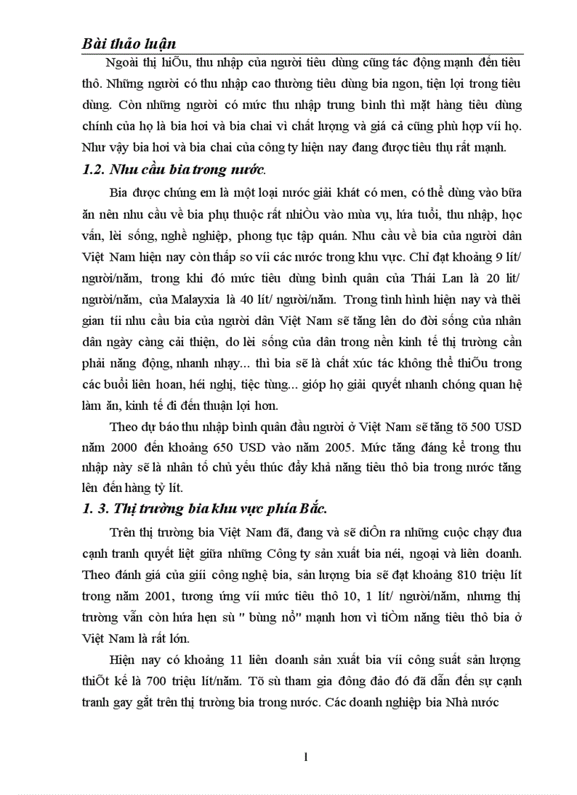 image for page Phân tích đánh giá thực trạng sản phẩm Bia Hà Nội trên thị trường Miền Bắc và một số biện pháp Marketing trong cạnh tranh của công ty Bia Hà Nội với các sản Bia phẩm cùng loại 1
