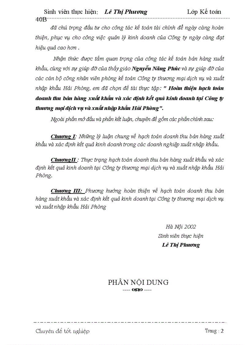 Hoàn thiện hạch toán doanh thu bán hàng xuất khẩu và xác định kết quả kinh doanh tại Công ty thương mại dịch vụ và xuất nhập khẩu Hải Phòng