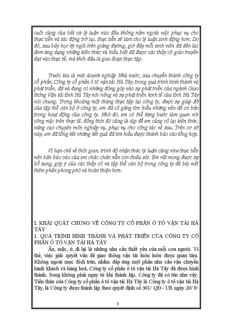 image for page Báo cáo thực tập tổng hợp của Công ty cổ phần ô tô vận tải Hà Tây 1