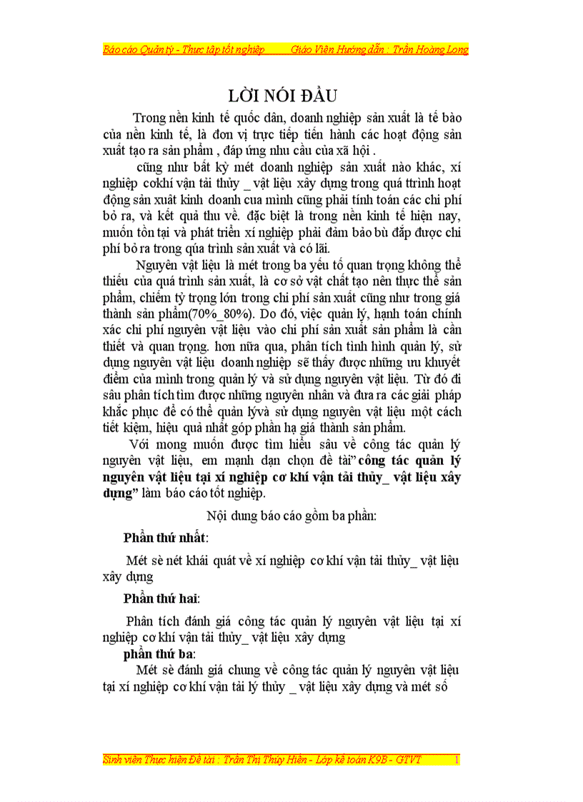 công tác quản lý nguyên vật liệu tại xí nghiệp cơ khí vận tải thủy vật liệu xây dựng 1