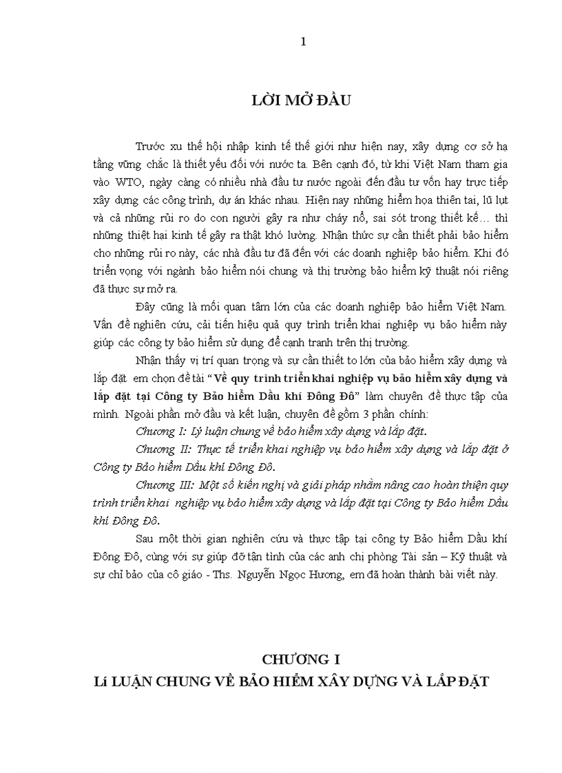 image for page Về quy trình triển khai nghiệp vụ bảo hiểm xây dựng và lắp đặt tại Công ty Bảo hiểm Dầu khí Đông Đô 1