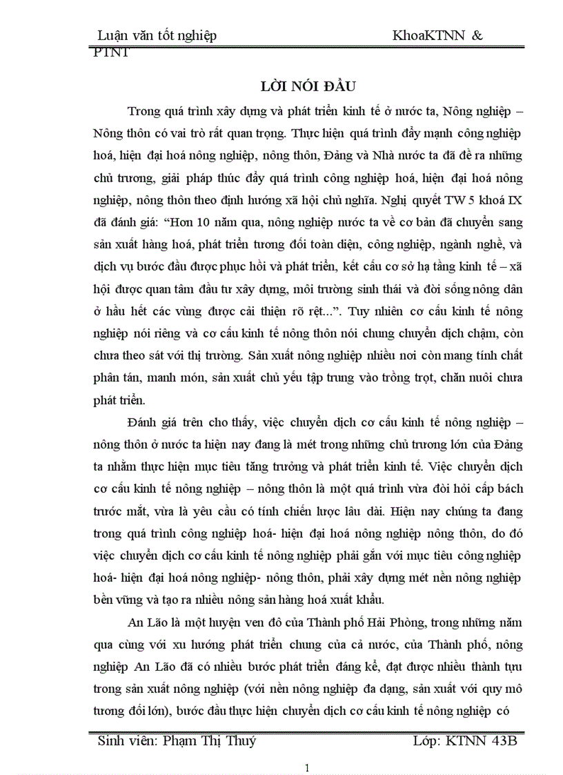 Một số giải pháp nhằm chuyển dịch cơ cấu kinh tế nông nghiệp theo ngành huyện An Lão Thành phố Hải Phòng 1