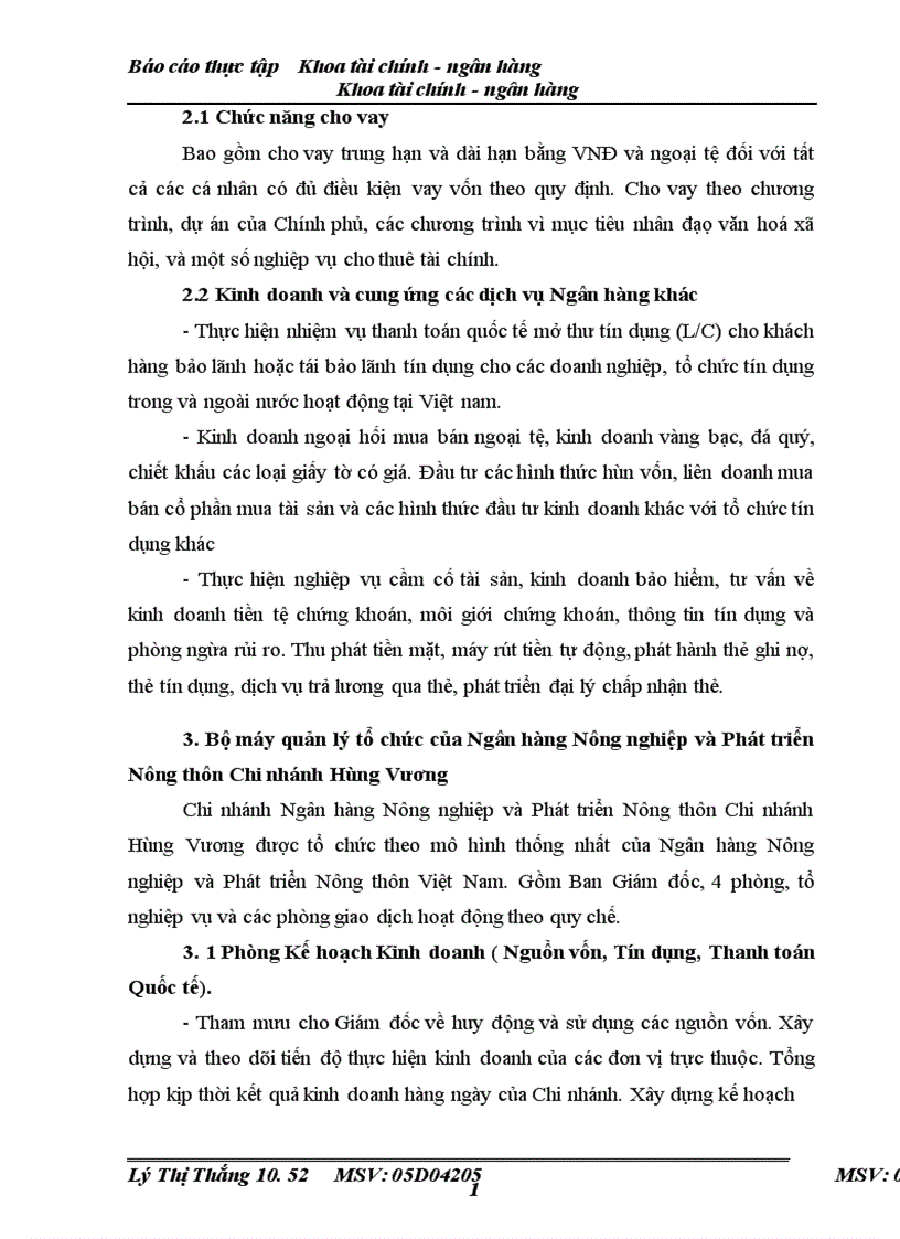 Báo cáo thực tập tổng hợp của ngân hàng nễng nghiệp và phát triển nễng thễn chi nhánh hùng vương