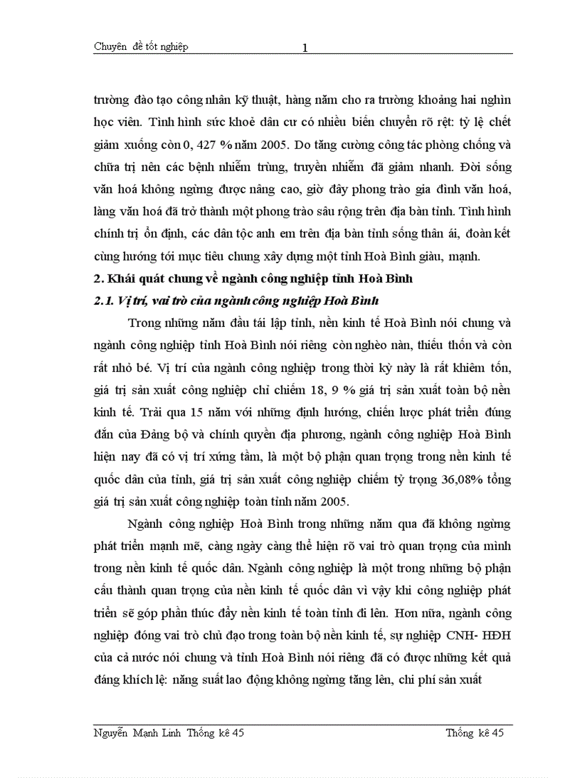 Nghiên cứu thống kê hoạt động sản xuất kinh doanh của ngành công nghiệp tỉnh Hoà Bình giai đoạn 1997 2005 1