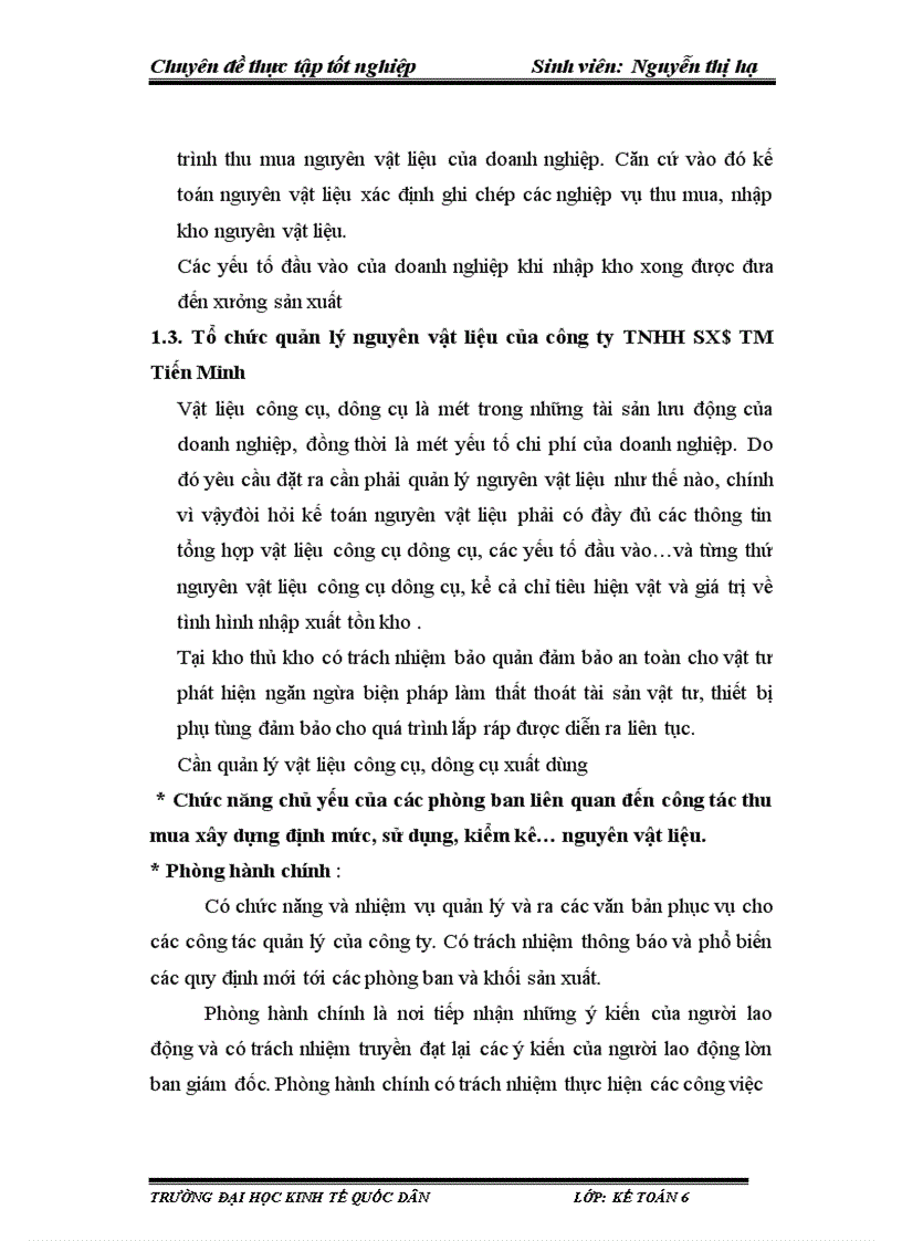 image for page Kế toỏn nguyờn vật liệu tại Cụng ty TNHH SX TM Một Thành Viên Tiến Minh