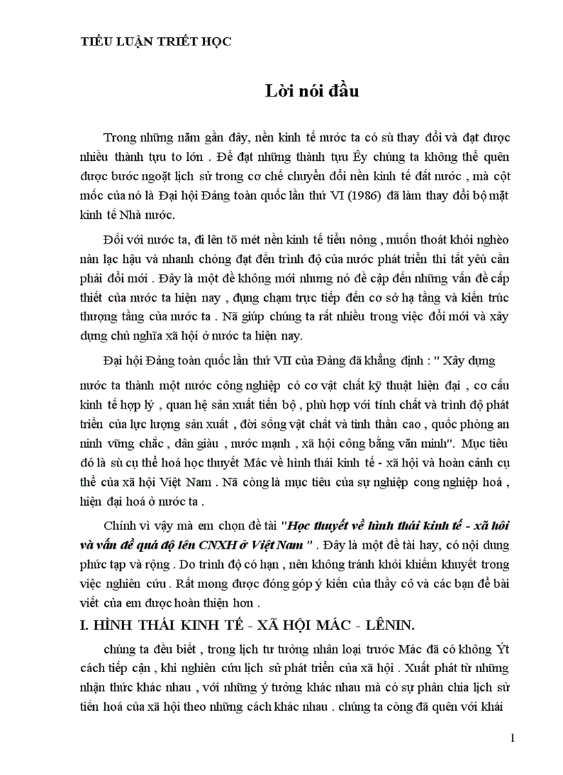 Học thuyết về hình thái kinh tế xã hôi và vấn đề quá độ lên CNXH ở Việt Nam 1