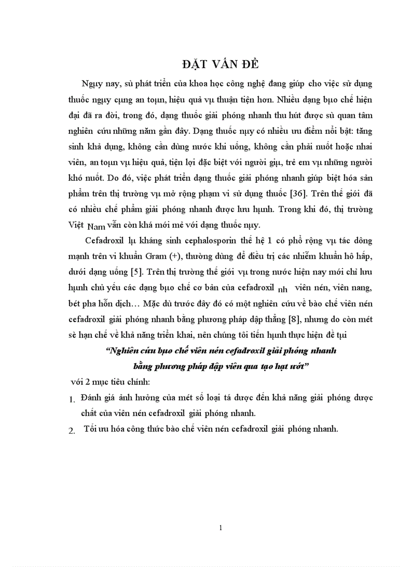 image for page Nghiên cứu bào chế viên nén cefadroxil giải phóng nhanh bằng phương pháp dập viên qua tạo hạt ướt