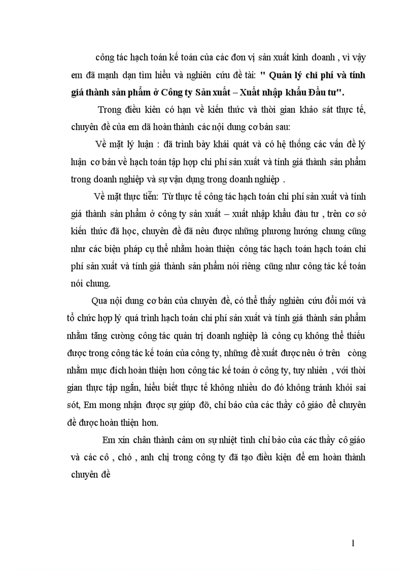 image for page Quản lý chi phí và tính giá thành sản phẩm ở Công ty Sản xuất Xuất nhập khẩu Đầu tư