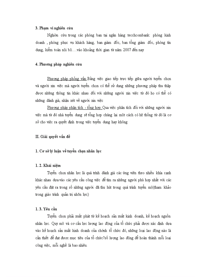 Thực trạng và giải pháp về công tác tuyển chọn nhân lực tại ngân hàng Techcombank I