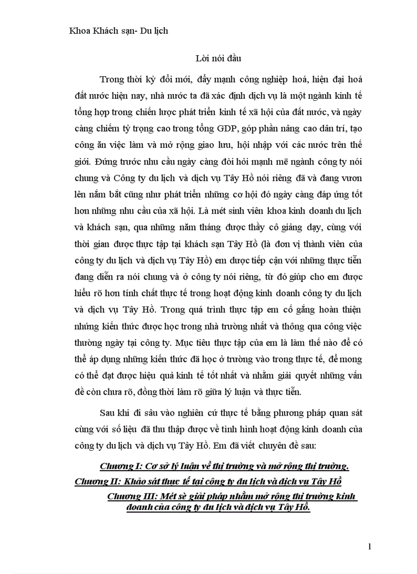 image for page Một số giải pháp nhằm mở rộng thị trường kinh doanh của công ty du lịch và dịch vụ Tây Hồ