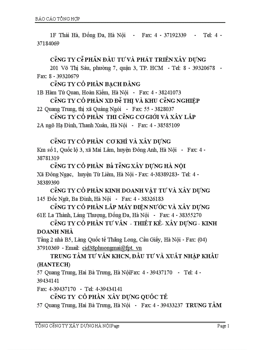 image for page Báo cáo tổng hợp về Tổng công ty xây dựng Hà Nội