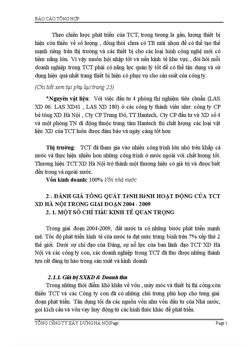 image for page Báo cáo tổng hợp về Tổng công ty xây dựng Hà Nội