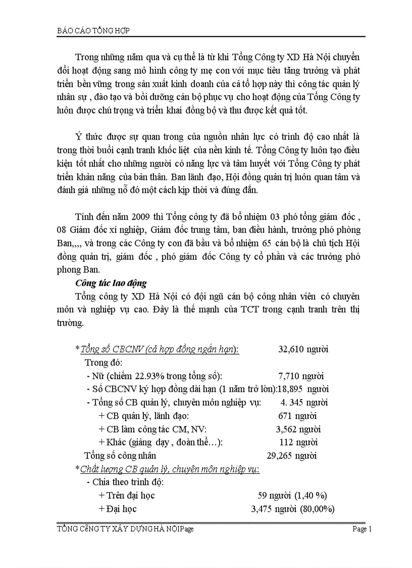 image for page Báo cáo tổng hợp về Tổng công ty xây dựng Hà Nội