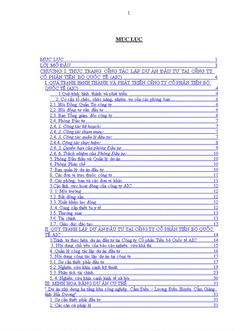 image for page Hoàn thiện công tác lập dự án đầu tư tại Công ty cổ phần Tiến bộ Quốc tế AIC 1