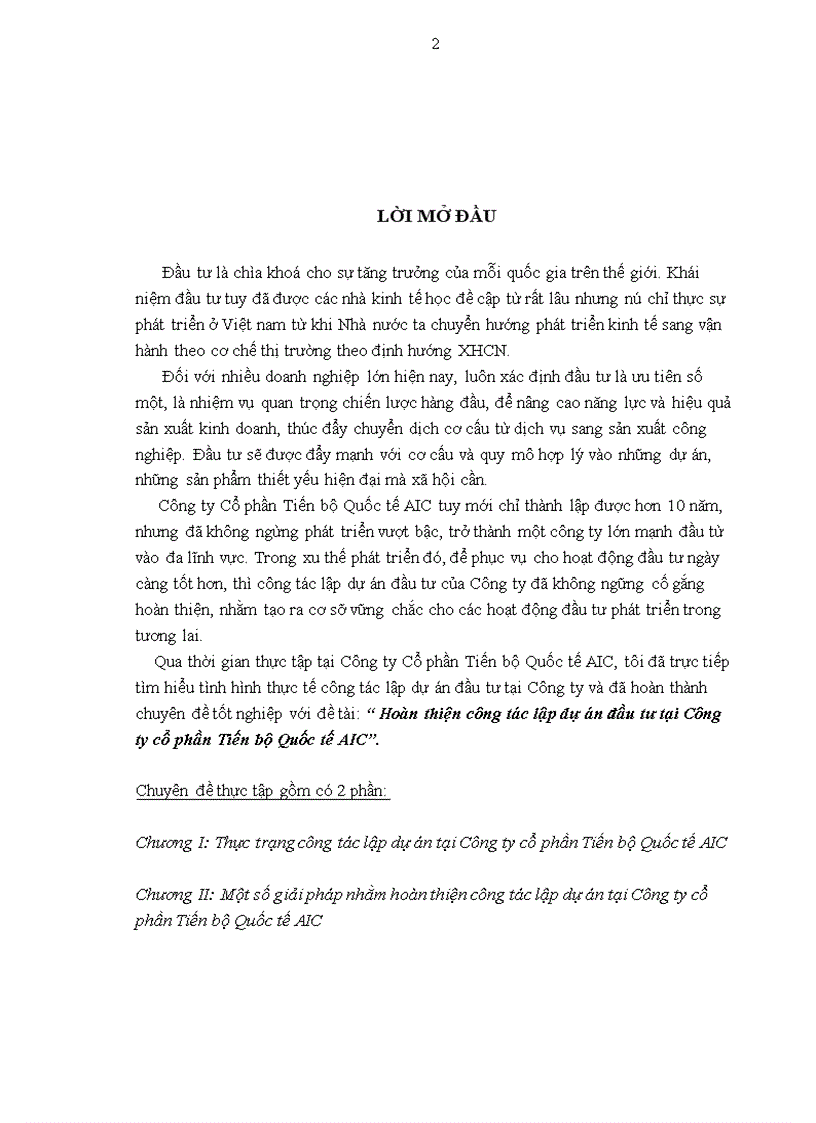 image for page Hoàn thiện công tác lập dự án đầu tư tại Công ty cổ phần Tiến bộ Quốc tế AIC 1