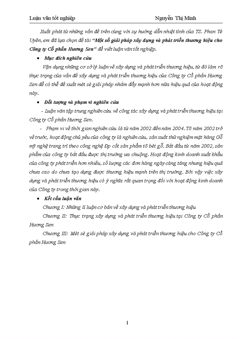 Một số giải pháp xây dựng và phát triển thương hiệu cho Công ty Cổ phần Hương Sen 1