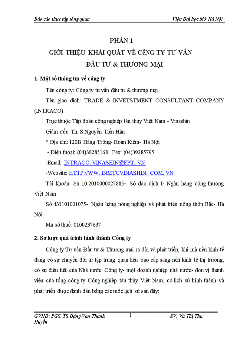 image for page Báo cáo thực tập tổng quan về Công ty tư vấn đầu tư thương mại