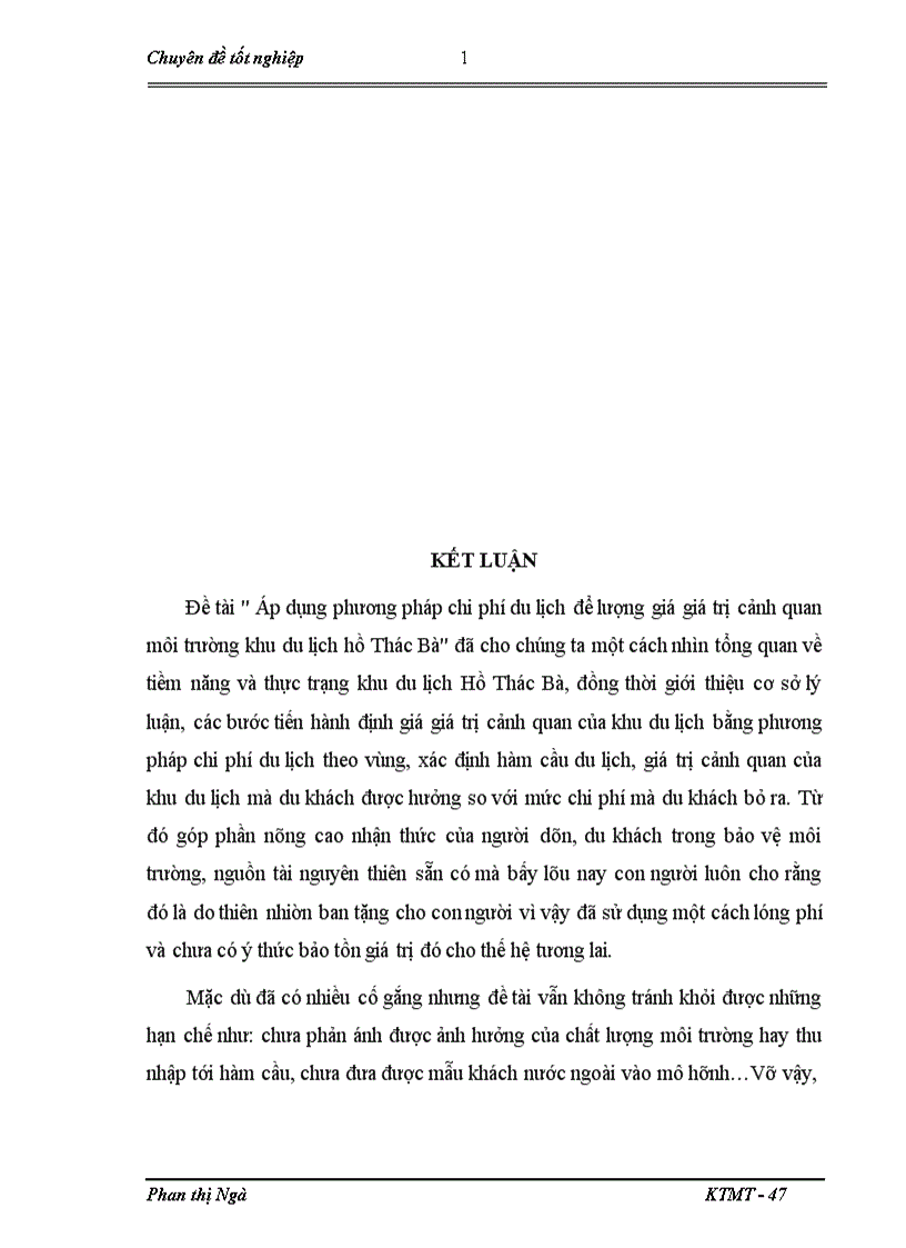 image for page Lượng giỏ giỏ trị cảnh quan khu du lịch hồ Thỏc Bà bằng phương phỏp chi phớ du lịch