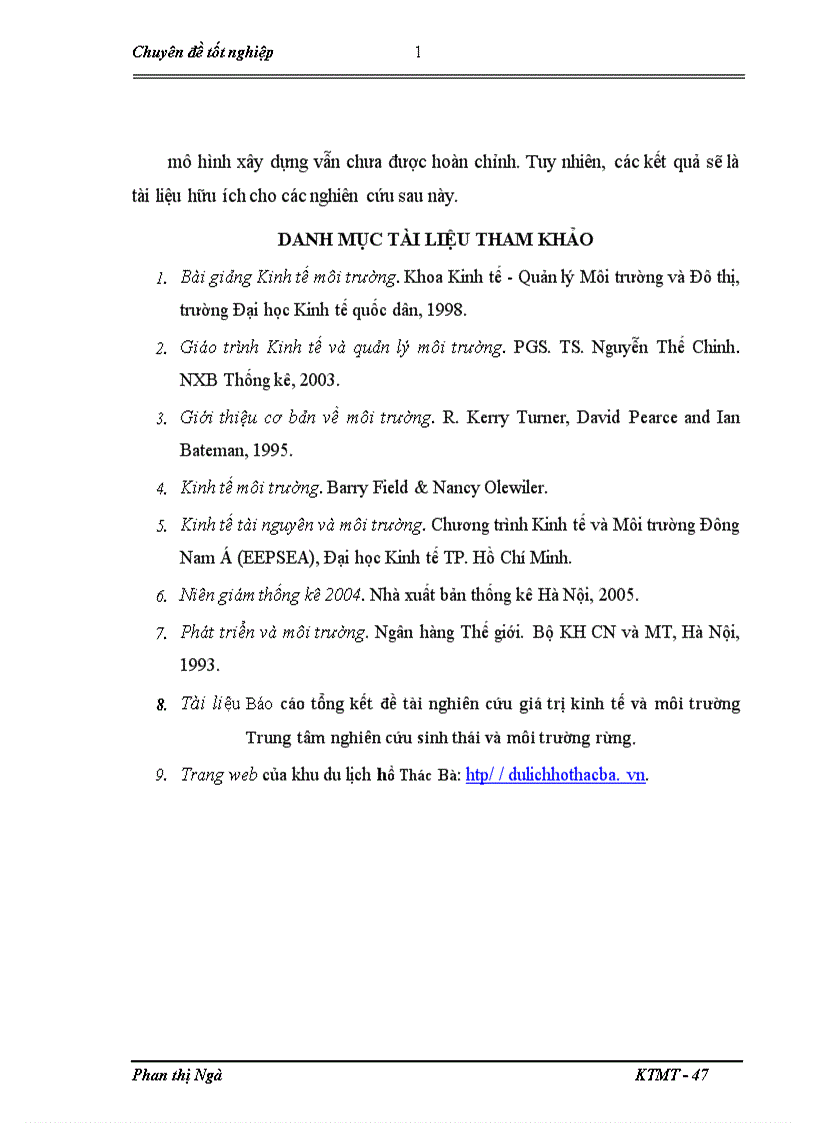 image for page Lượng giỏ giỏ trị cảnh quan khu du lịch hồ Thỏc Bà bằng phương phỏp chi phớ du lịch