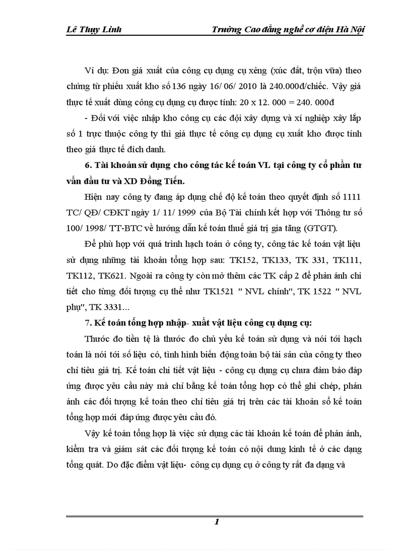 image for page Tổ chức công tác kế toán nguyên vật liệu công cụ dụng cụ ở công ty cổ phần tư vấn đầu tư và XD Đồng Tiến 1