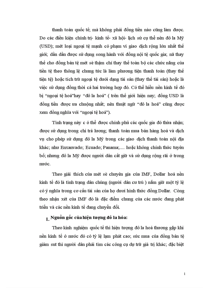 Thực trạng đô la hóa ở việt nam nguyên nhân và giải pháp