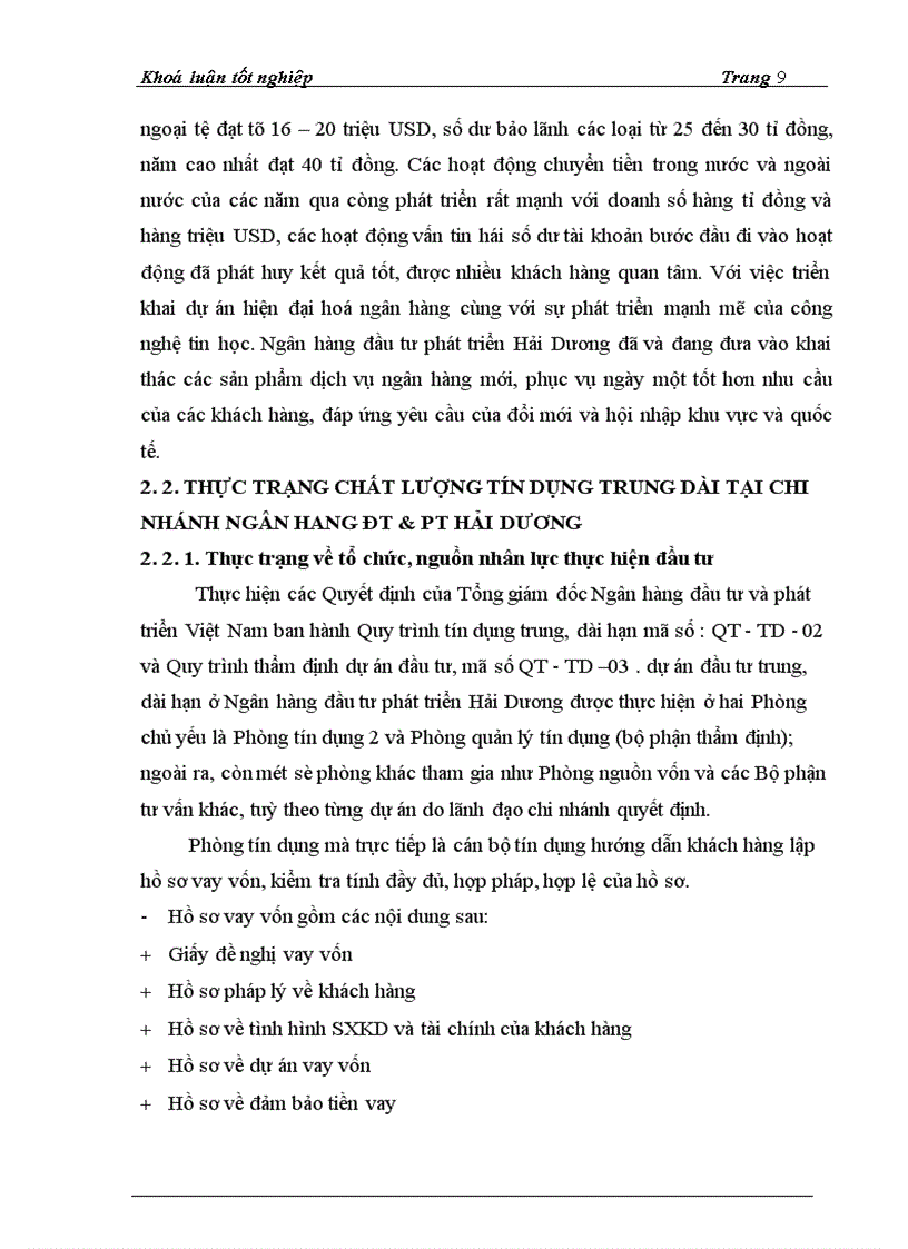 image for page Giải pháp nâng cao chất lượng tín dụng trung dài hạn tại Chi nhánh Ngân hàng ĐT PT Hải Dương