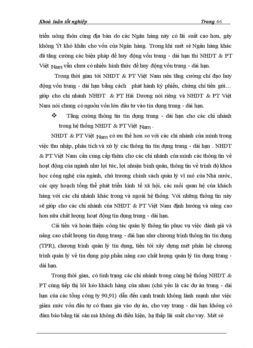 image for page Giải pháp nâng cao chất lượng tín dụng trung dài hạn tại Chi nhánh Ngân hàng ĐT PT Hải Dương