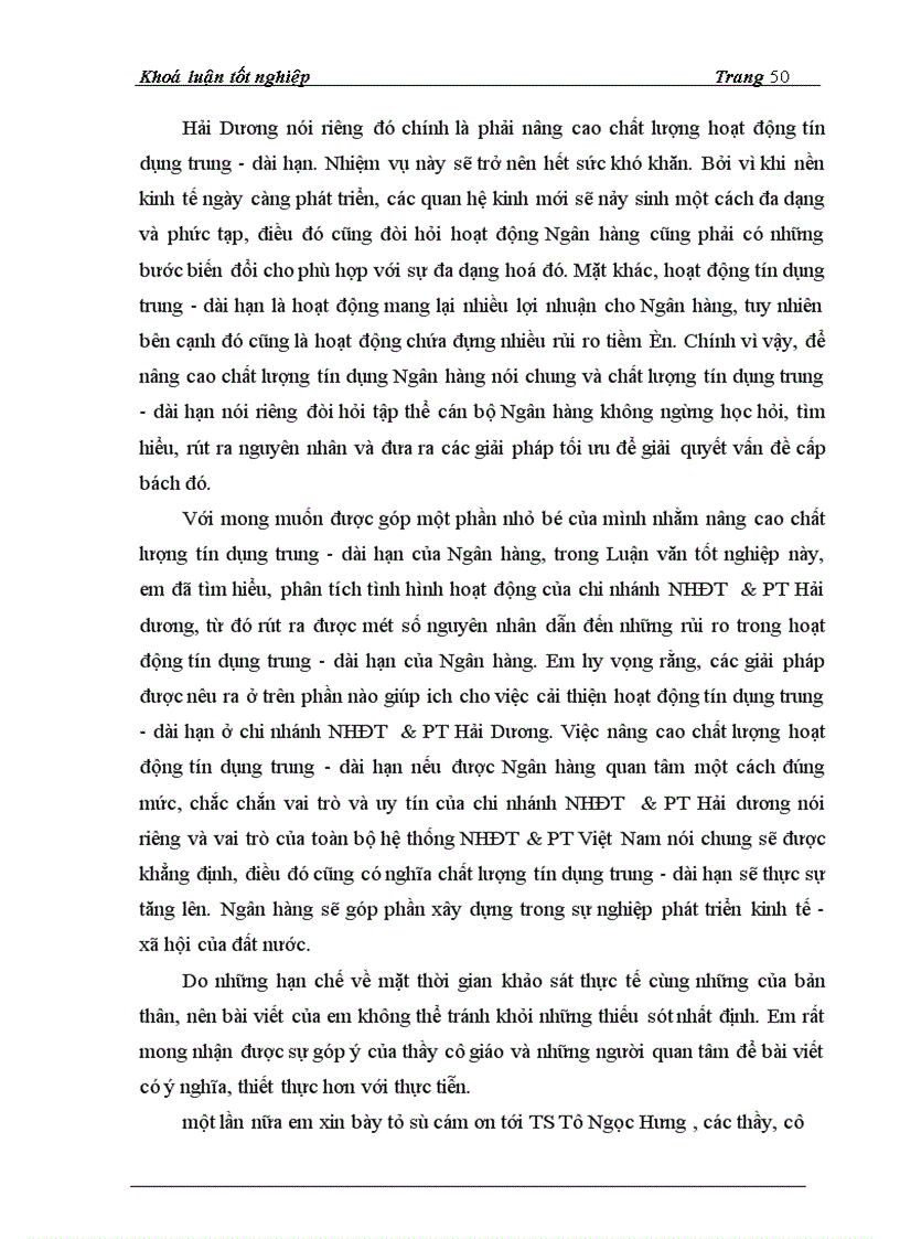 image for page Giải pháp nâng cao chất lượng tín dụng trung dài hạn tại Chi nhánh Ngân hàng ĐT PT Hải Dương