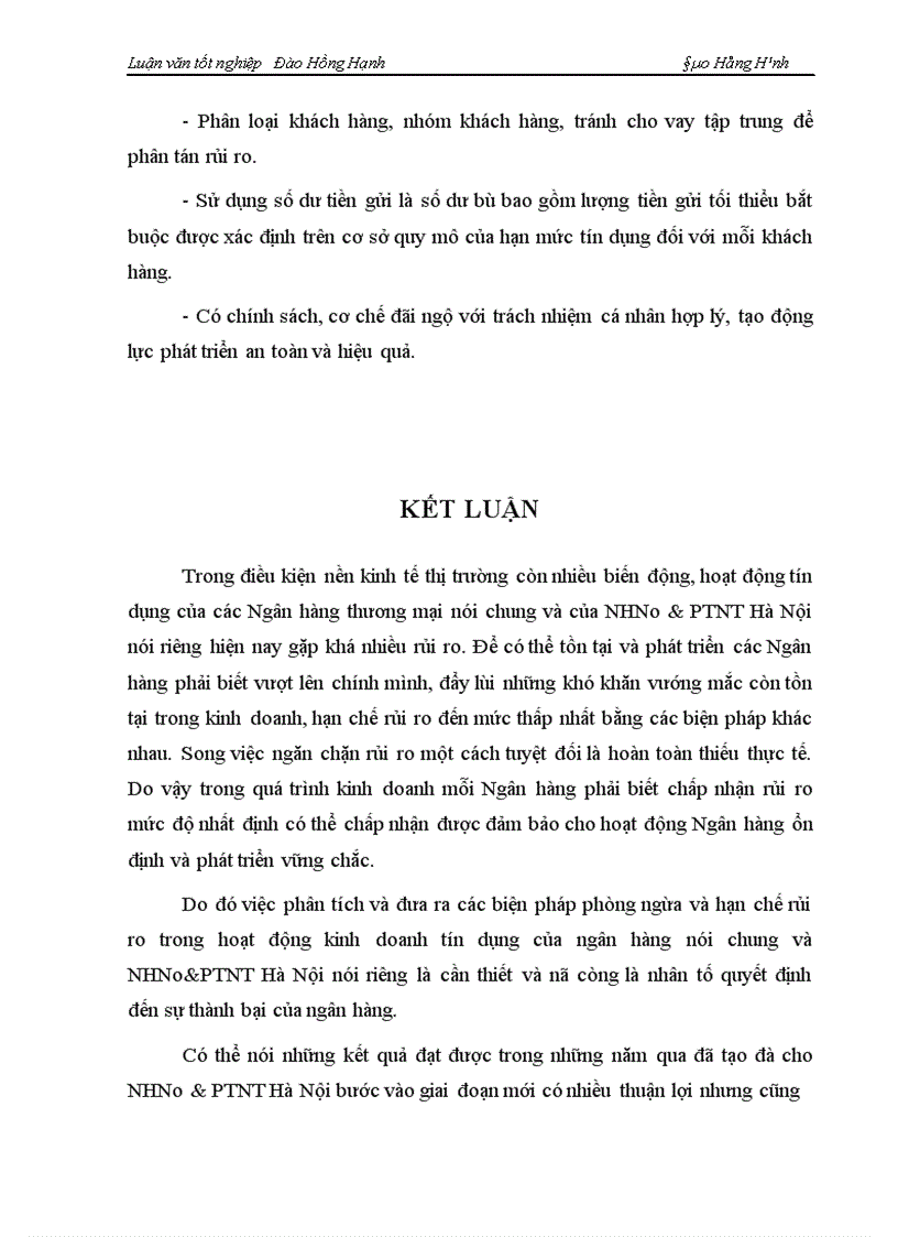 image for page Một số giải pháp phòng ngừa và hạn chế rủi ro tín dụng tại NHNo PTNT Hà Nội