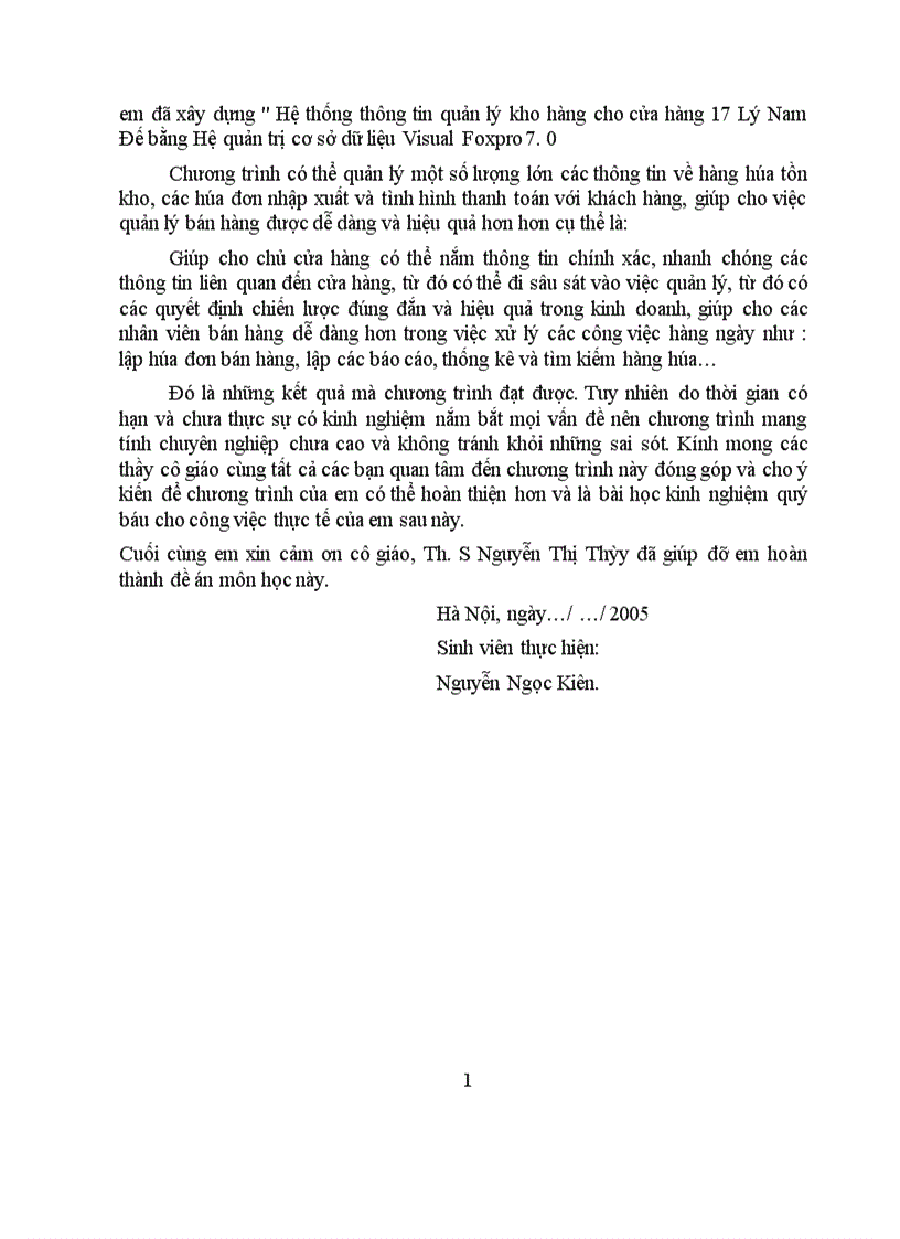 image for page Hệ thống thông tin quản lý kho hàng cho cửa hàng 17 Lý Nam Đế bằng Hệ quản trị cơ sở dữ liệu Visual Foxpro 7 0