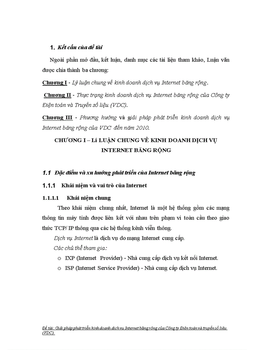 Giải pháp phát triển kinh doanh dịch vụ internet băng rộng của Công ty Điện toán và Truyền số liệu VDC