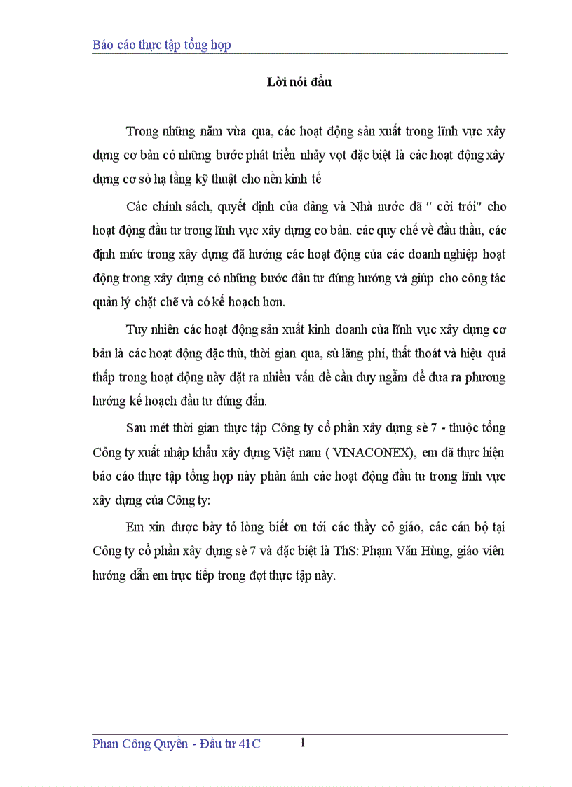 image for page Báo cáo thực tập tổng hợp tại Công ty cổ phần xây dựng số7 ViNacoNEx No 7