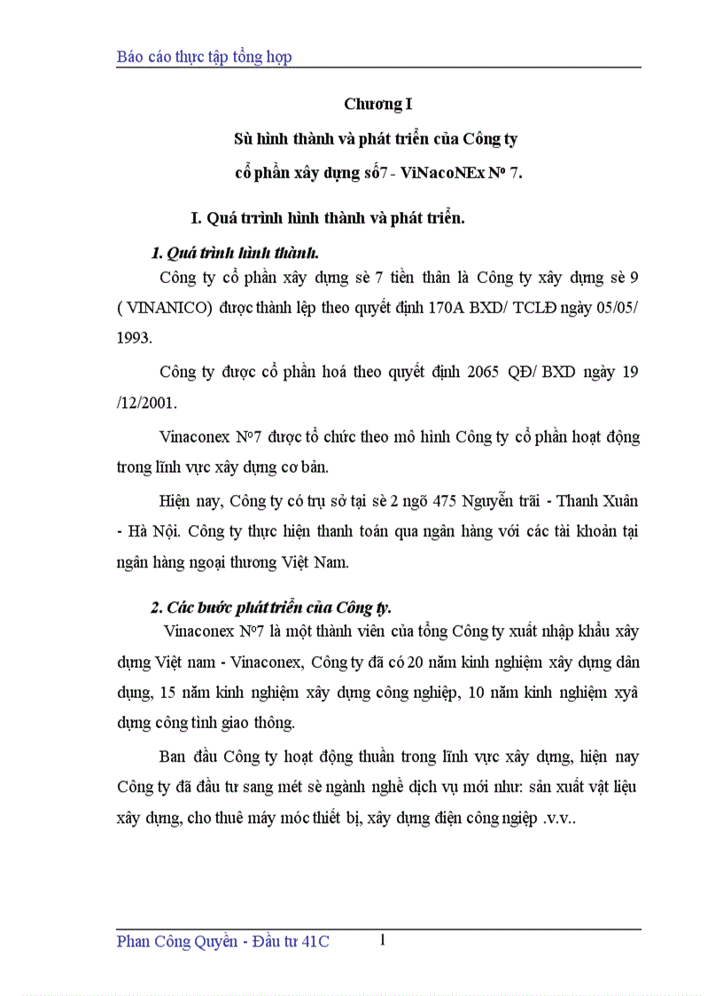 image for page Báo cáo thực tập tổng hợp tại Công ty cổ phần xây dựng số7 ViNacoNEx No 7
