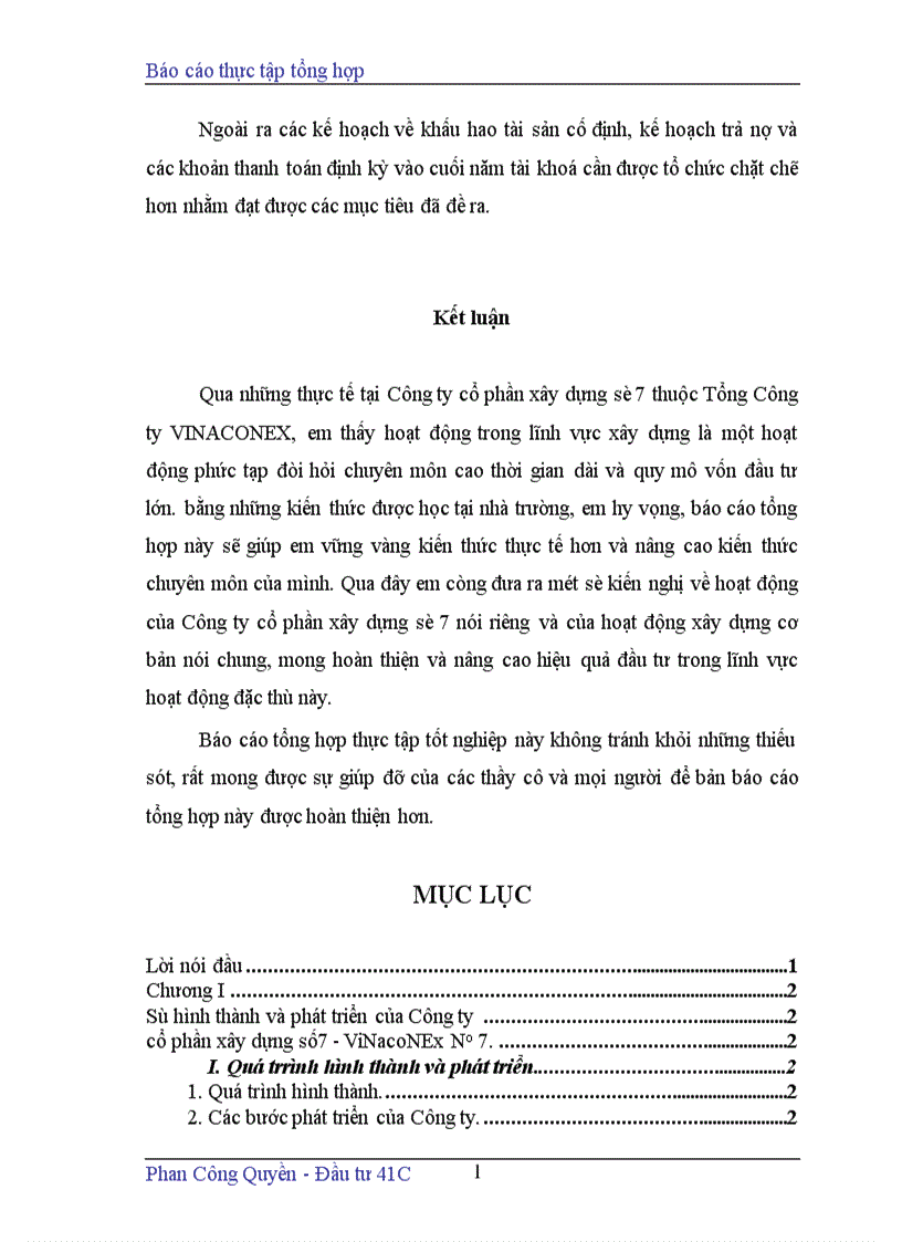 image for page Báo cáo thực tập tổng hợp tại Công ty cổ phần xây dựng số7 ViNacoNEx No 7