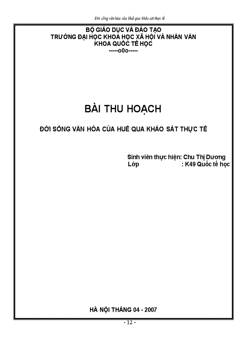 image for page Đời sống văn hóa của Huế qua khảo sát thực tế