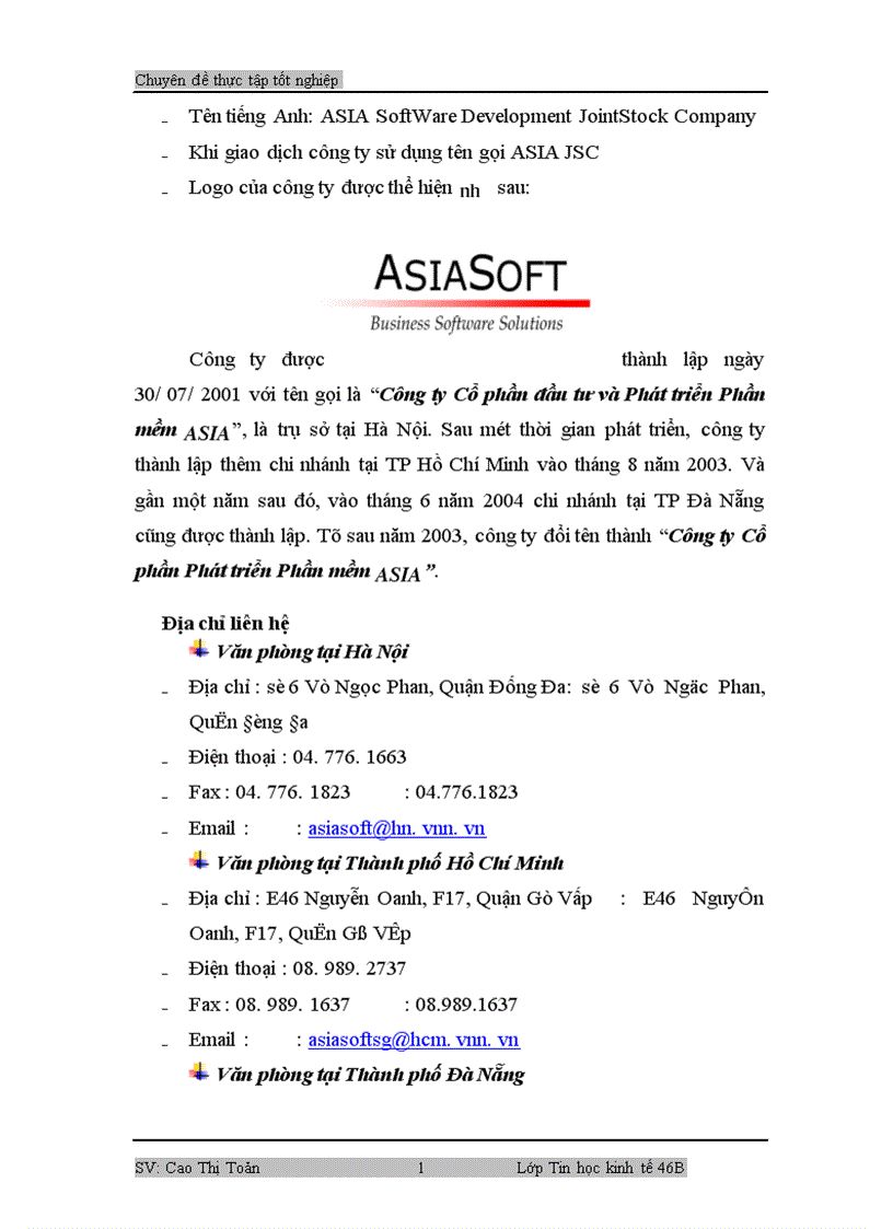 image for page Báo cáo thực tập tại công ty cổ phần phát triển phần mềm ASIA