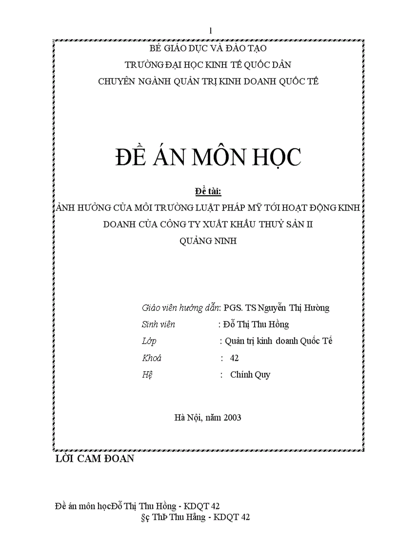 Ảnh hưởng của môi trường luật pháp Mỹ tới hoạt động kinh doanh của công ty xuất khẩu thuỷ sản II