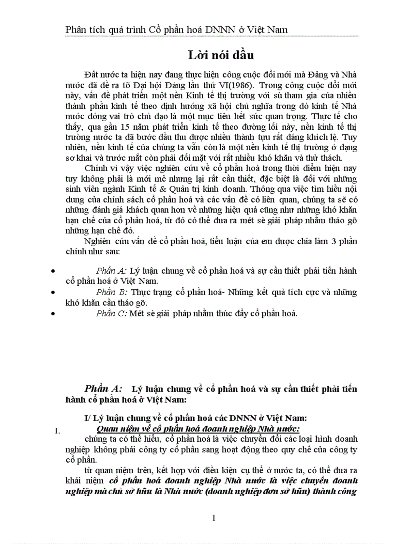 Phân tích quá trình Cổ phần hoá DNNN ở Việt Nam 1