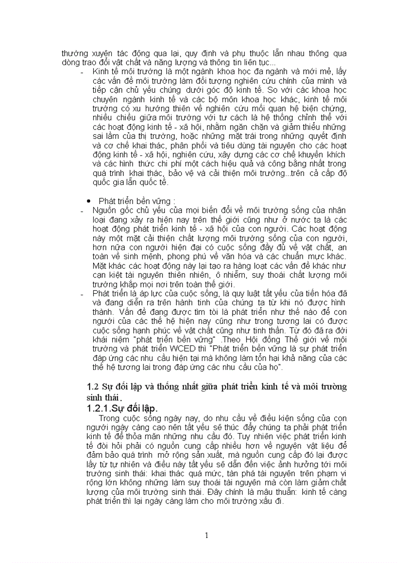 Quan hệ mâu thuẫn biện chứng giữa phát triển kinh tế với bảo vệ môi trường sinh thái ở Việt Nam 1