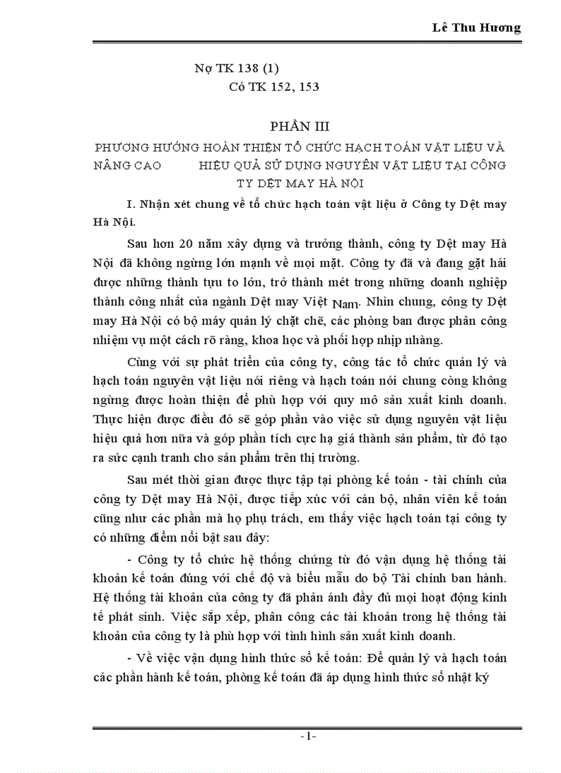 image for page Tổ chức công tác kế toán nguyên vật liệu tại công ty Dệt May Hà Nội 1