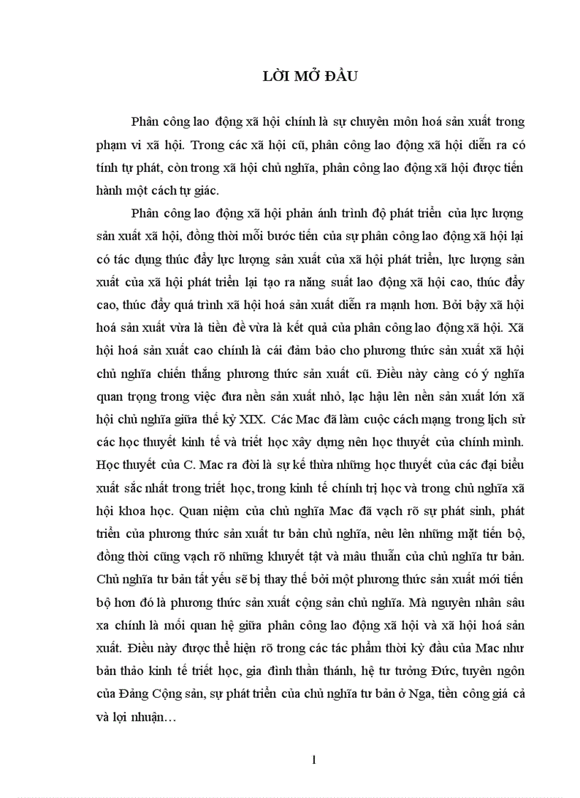 Tìm hiểu mối quan hệ giữa phân công lao động xã hội và xã hội hoá sản xuất qua một số tác phẩm thời kỳ đầu của Mac